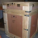 Plywood exhibition case with quick release catches, and hood style lid with handles